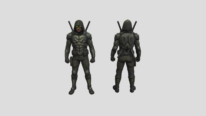 Armored hooded warrior character front