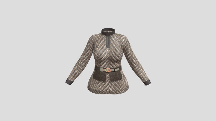 Women's woolen jacket and leather belt 3D Model