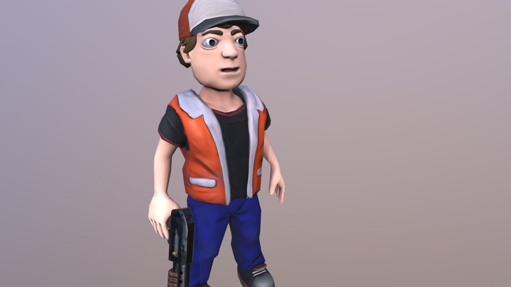 Cartoon country boy with shotgun. 3D Model