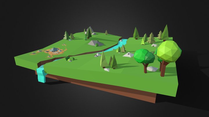 Low poly floating island 3D Model