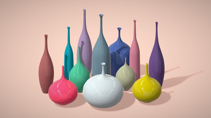 12 Porcelain Vessels Pack- Low Poly Flower Pots