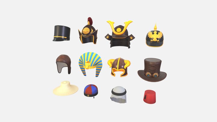 Hats and Helmet Pack 7 3D Model