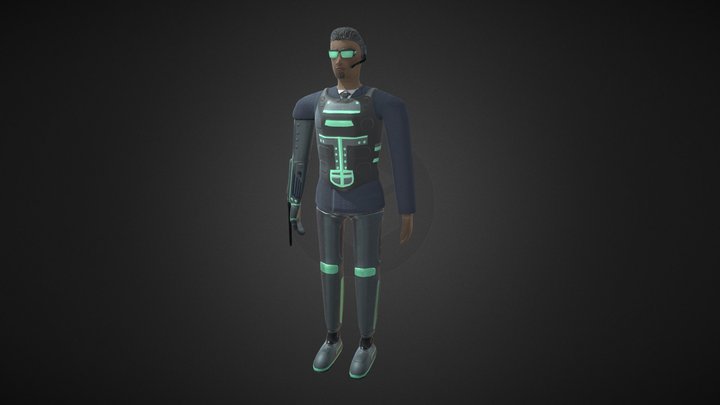 Low Poly Cyber Punk Security Guard 3D Model