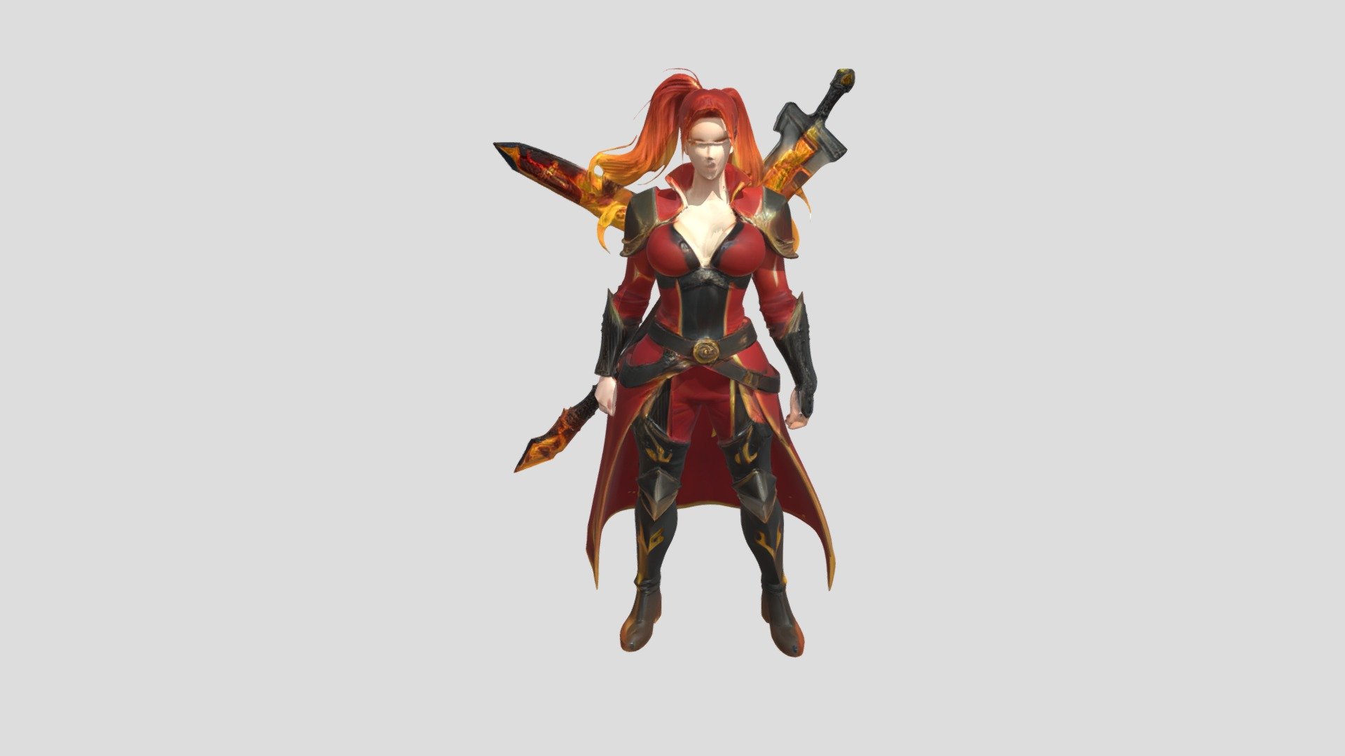 Female fiery warrior with swords - 3D model by typtyptyup [cbfce5b ...