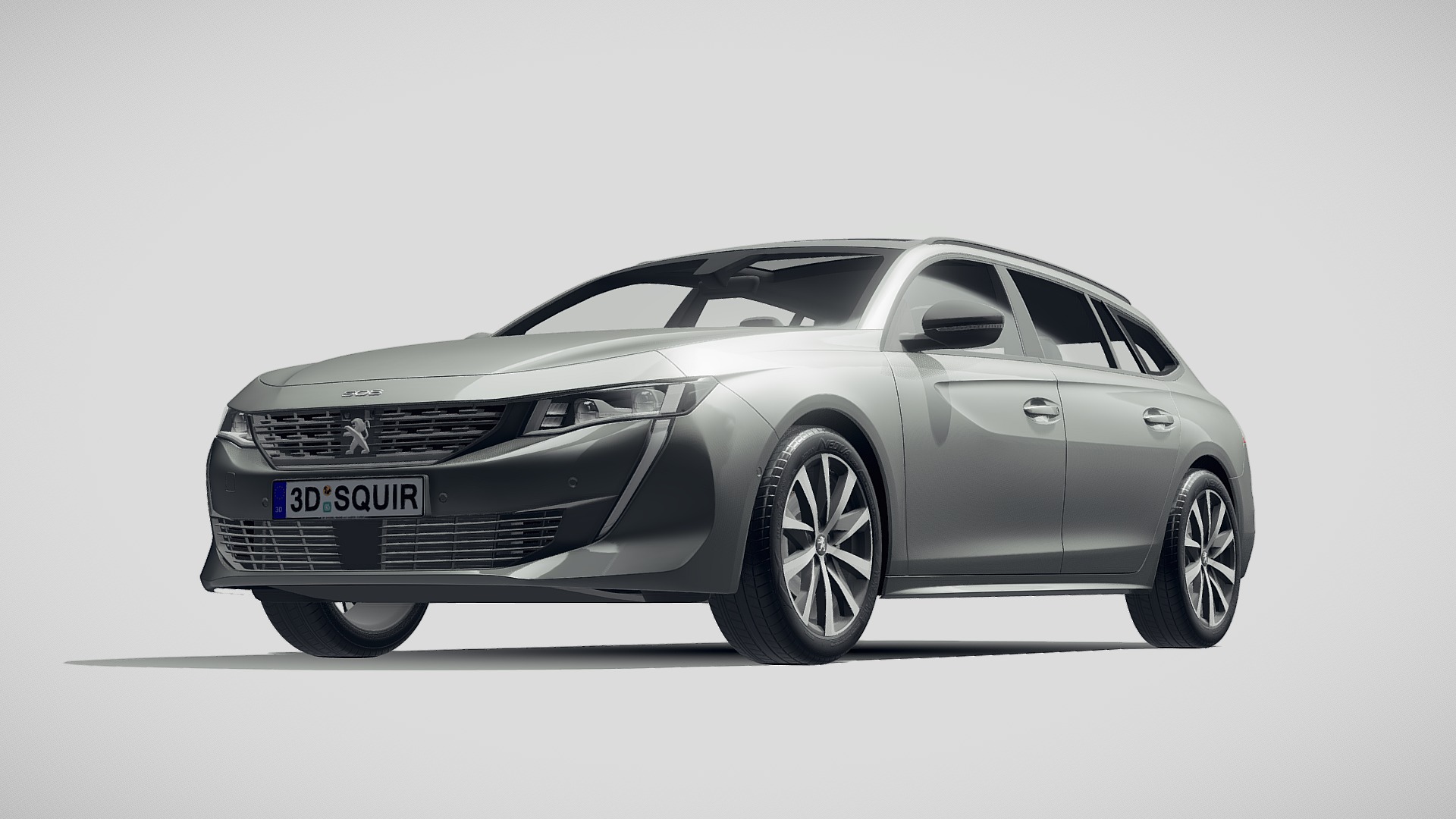 3D model Peugeot 508 SW 2019 - This is a 3D model of the Peugeot 508 SW 2019. The 3D model is about a silver car with a white background.