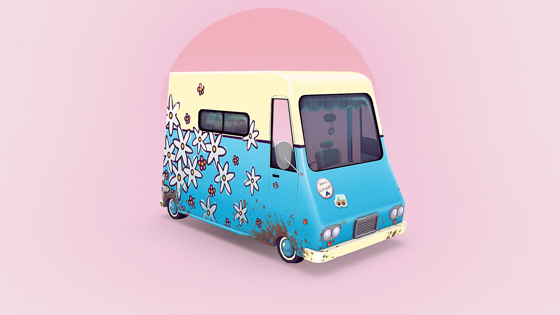 3D model Spring Camper - This is a 3D model of the Spring Camper. The 3D model is about a blue and white bus.