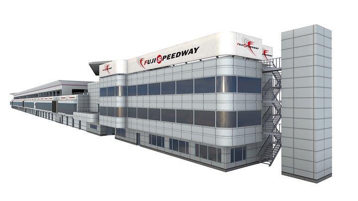 Fuji Speedway Race Track Pit Lane Building 3D Model
