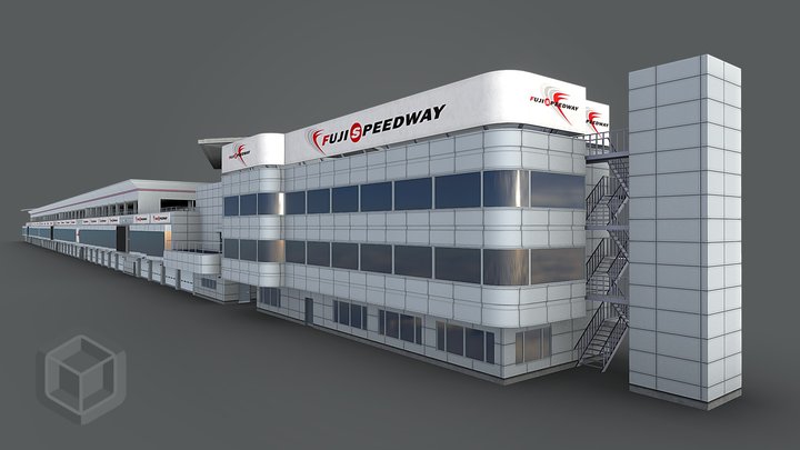 Low Poly Fuji Speedway Pit Lane Building 3D Model
