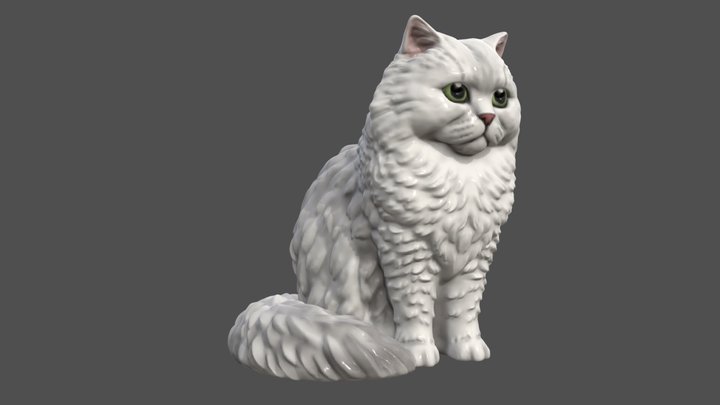 Custom made white long-hair cat figurine 3D Model