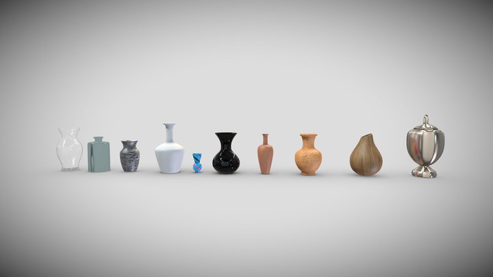 10 PBR Vases Earthenware Pots Jags Jars 3D Model