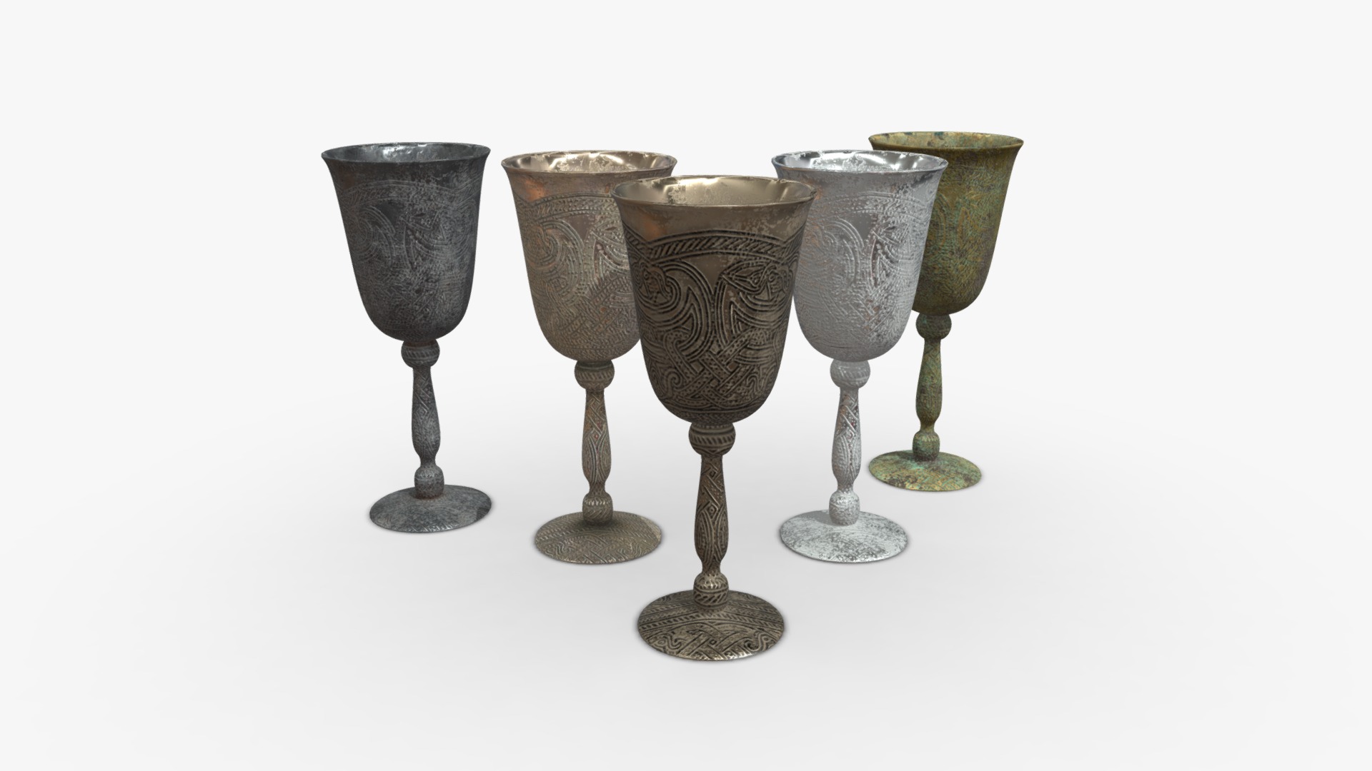 3D model Embossed Goblets - This is a 3D model of the Embossed Goblets. The 3D model is about a group of black and white drums.