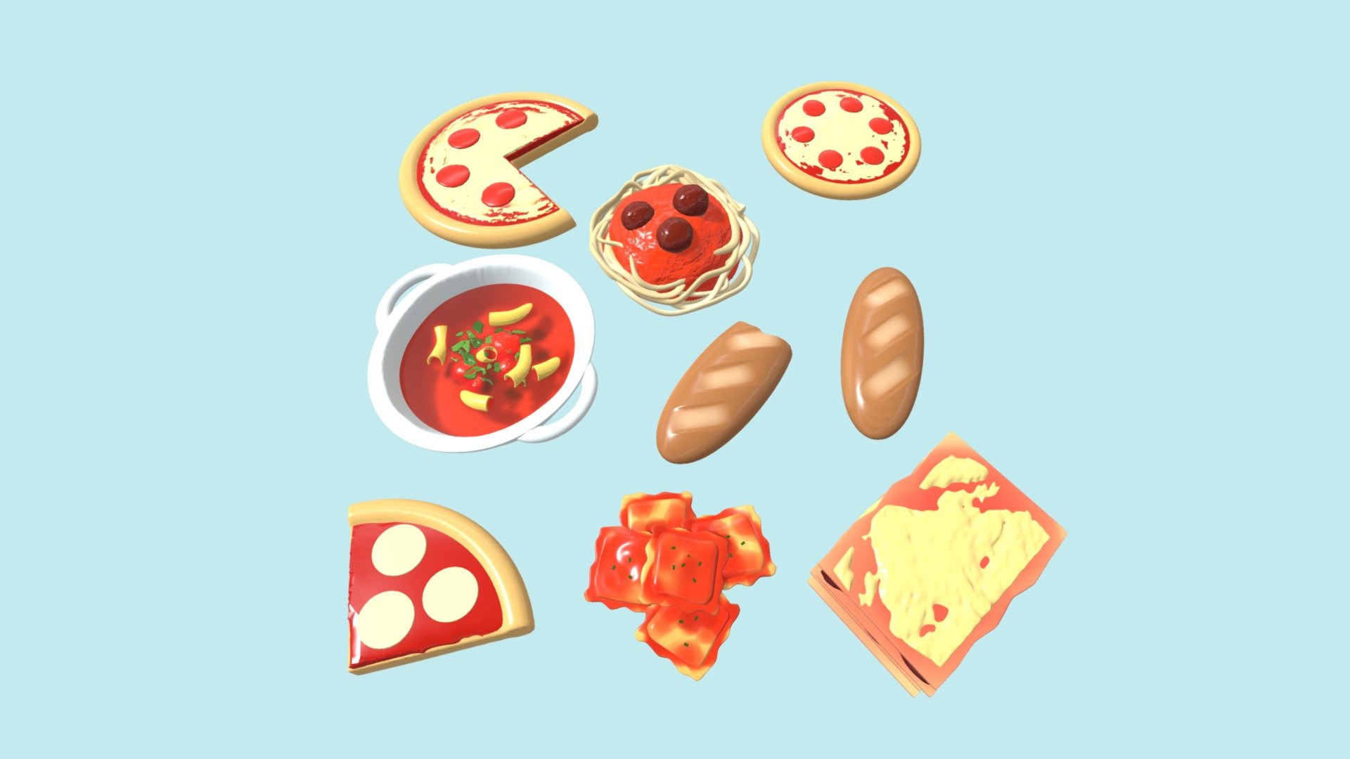 Italian Food Set - 3D model by Lauren.Ponder [cc0d5b0] - Sketchfab