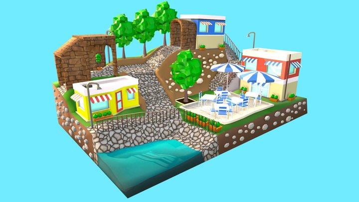 Lowpoly italian city 3D Model