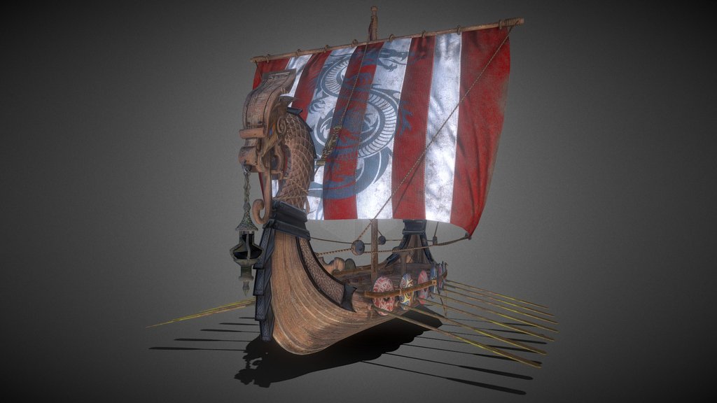 Viking Drakkar Long Boat Low-poly