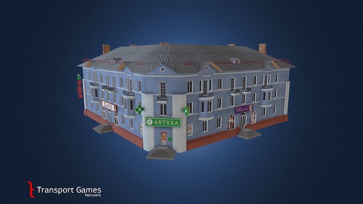 Stalin-era left corner house (prj 62) with shops 3D Model