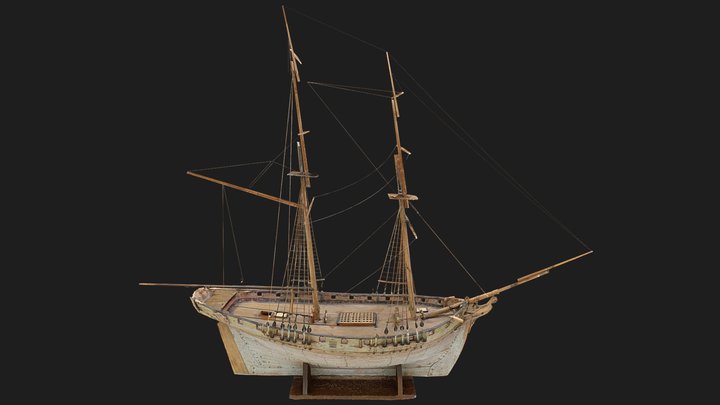 1977-805 Model of two-masted sailing ship 3D Model