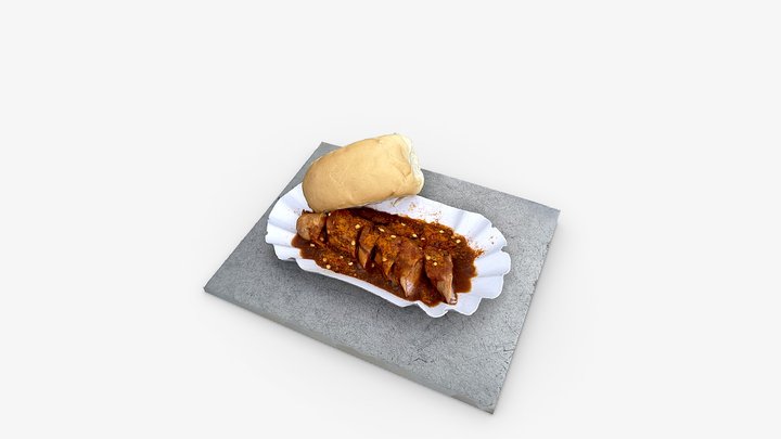 Currywurst mit Brötchen. 3D Model