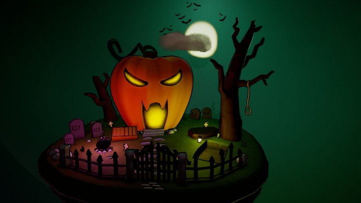 Low Poly Halloween Scene 3D Model