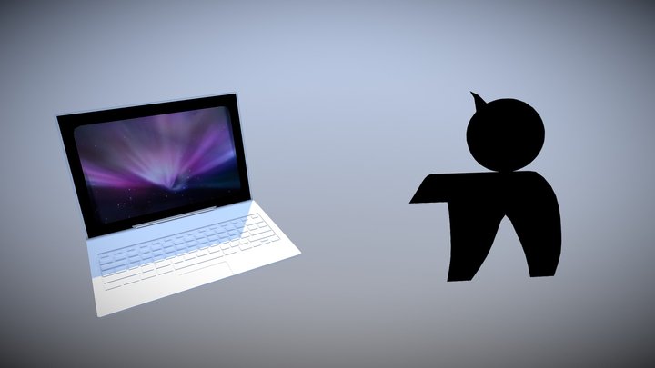 Laptop + Cat Lamp (No Glass Material) 3D Model