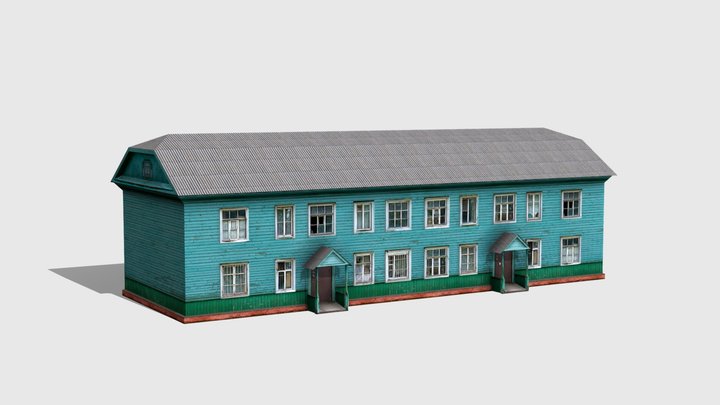 Old Soviet Wooden Apartment Building (PSX Style) 3D Model