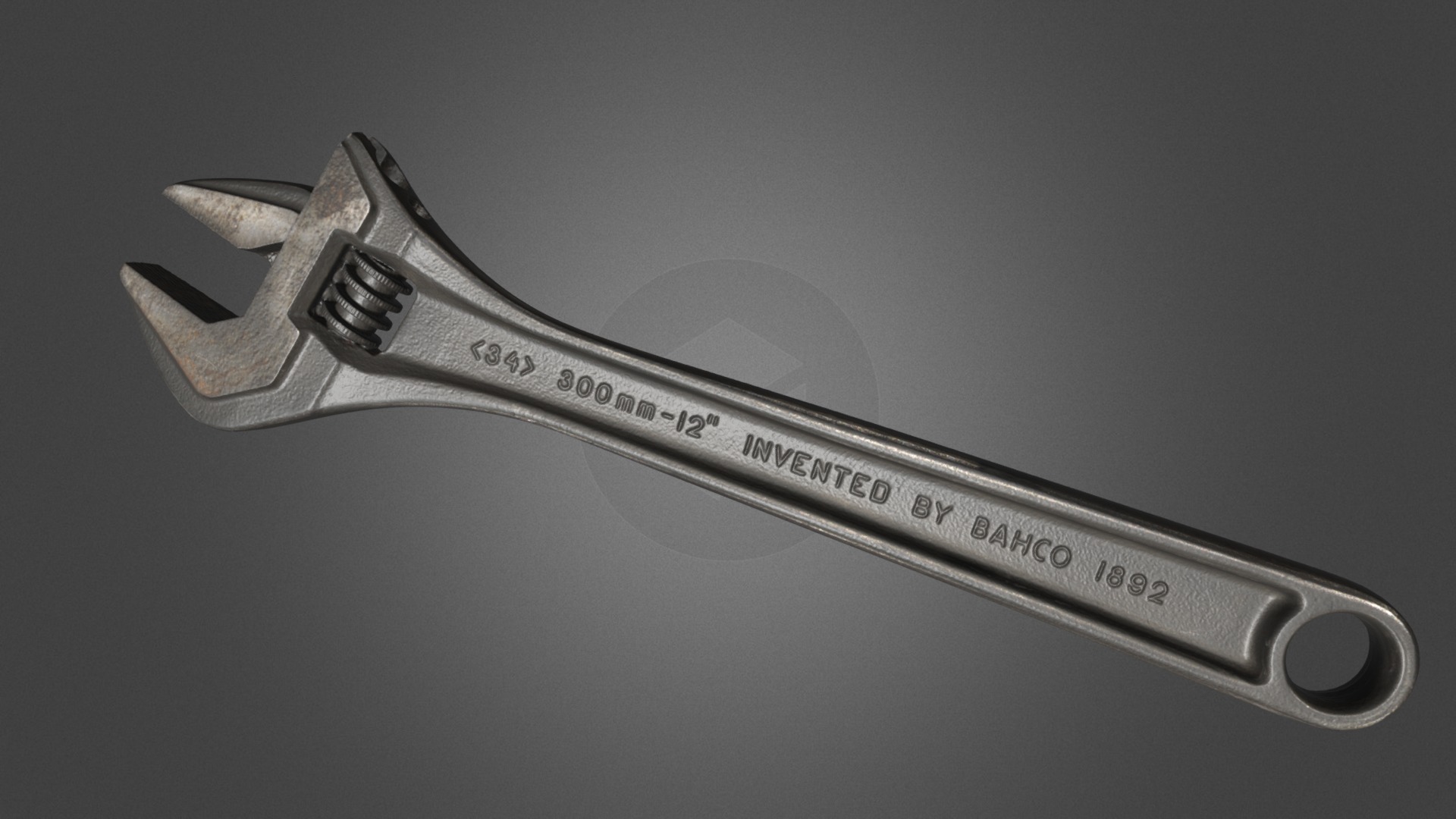 3D model Bahco adjustable wrench - This is a 3D model of the Bahco adjustable wrench. The 3D model is about a silver and black sword.