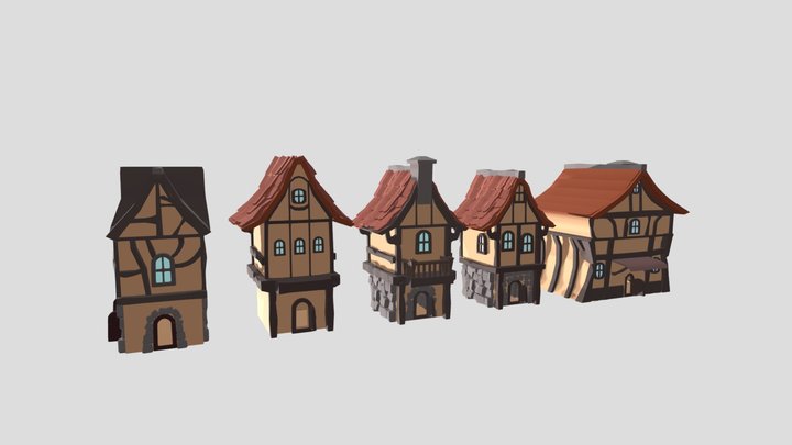 Fantasy Houses Medieval Style (5 Pack) 3D Model