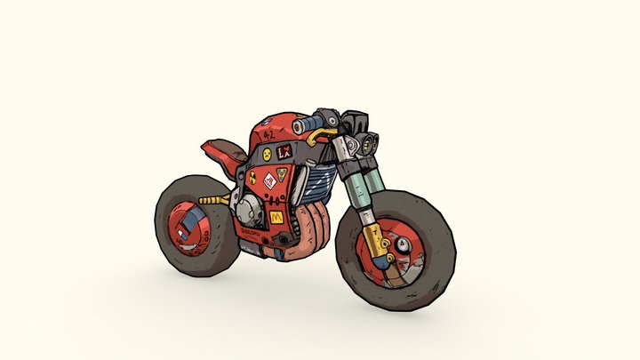 Stylized Hand Painted Streetfighter Bike 3D Model
