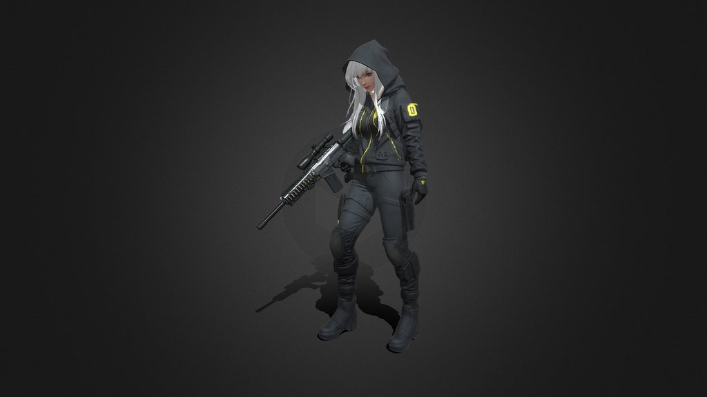 cyberpunk gang sniper, female, slim build
