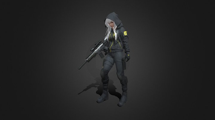 cyberpunk gang sniper, female, slim build 3D Model