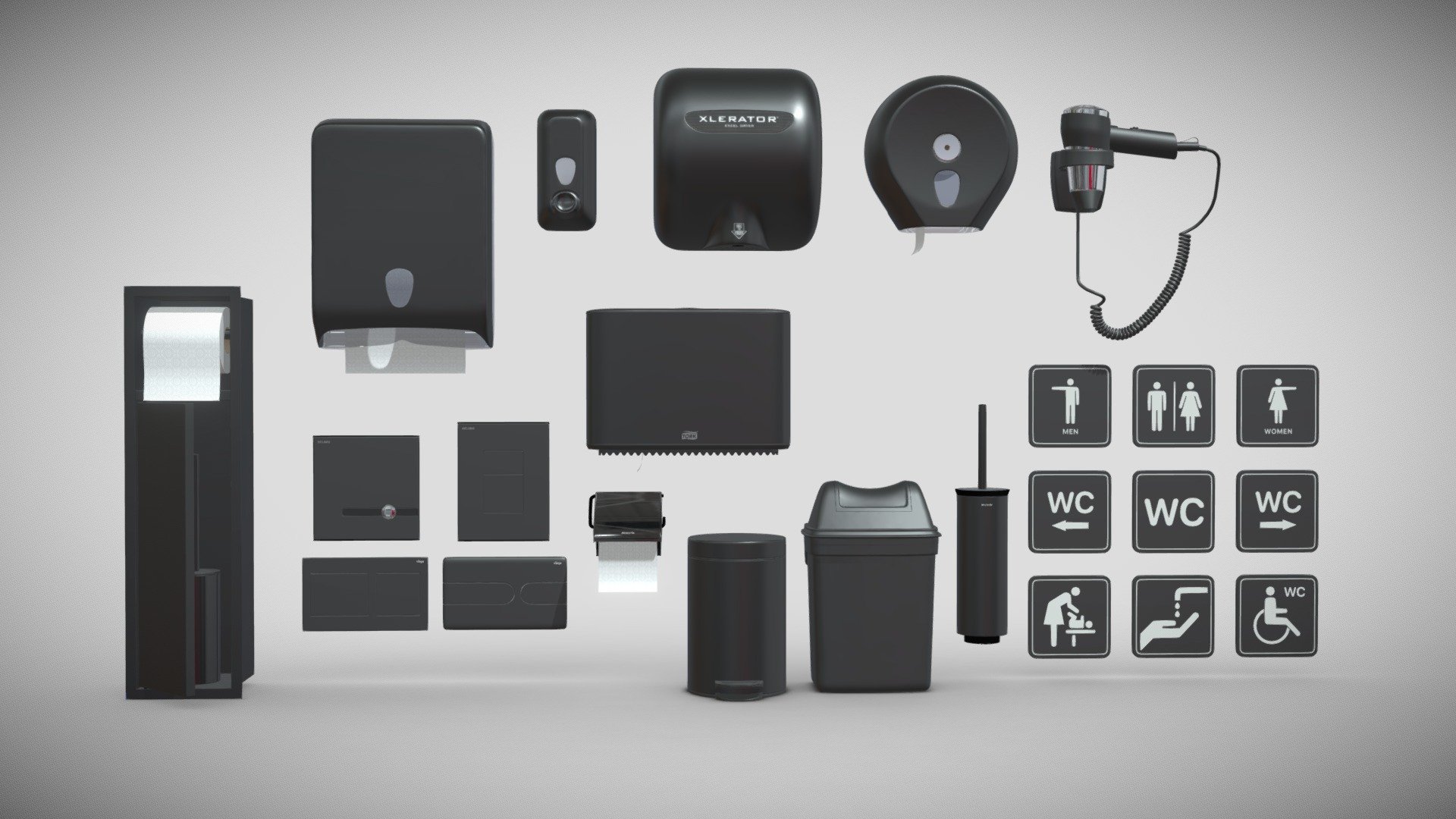 Public toilet accessories black set 152 - Buy Royalty Free 3D model by ...