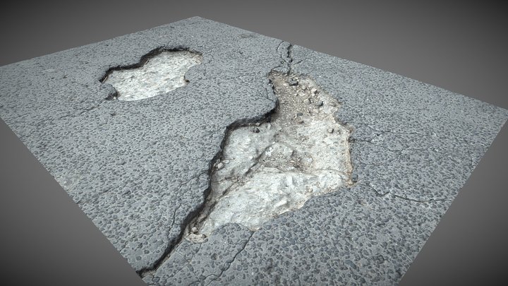 Damaged asphalt with holes and cracks 3D Model