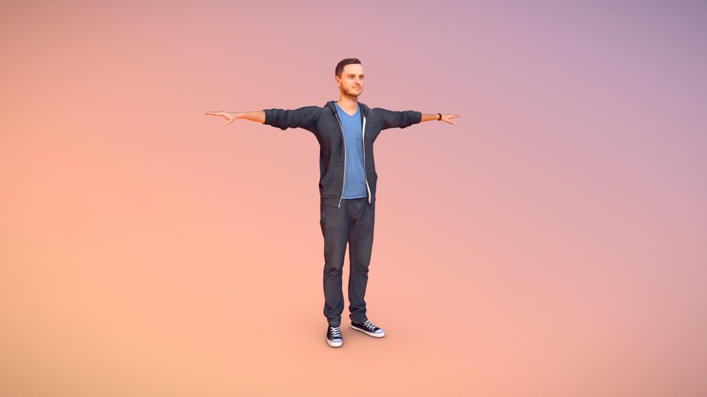Rigged T-Pose Human Male w 50 Face Blendshapes