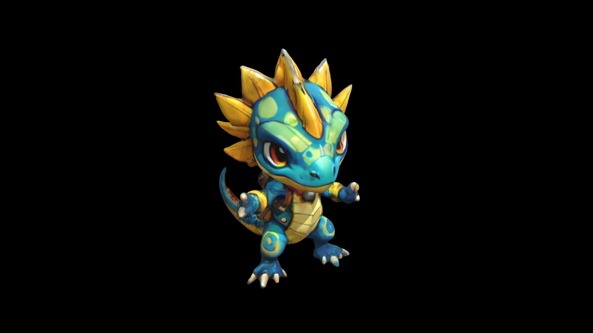 a cartoon drawing of a blue and yellow lizard - Download Free 3D model ...