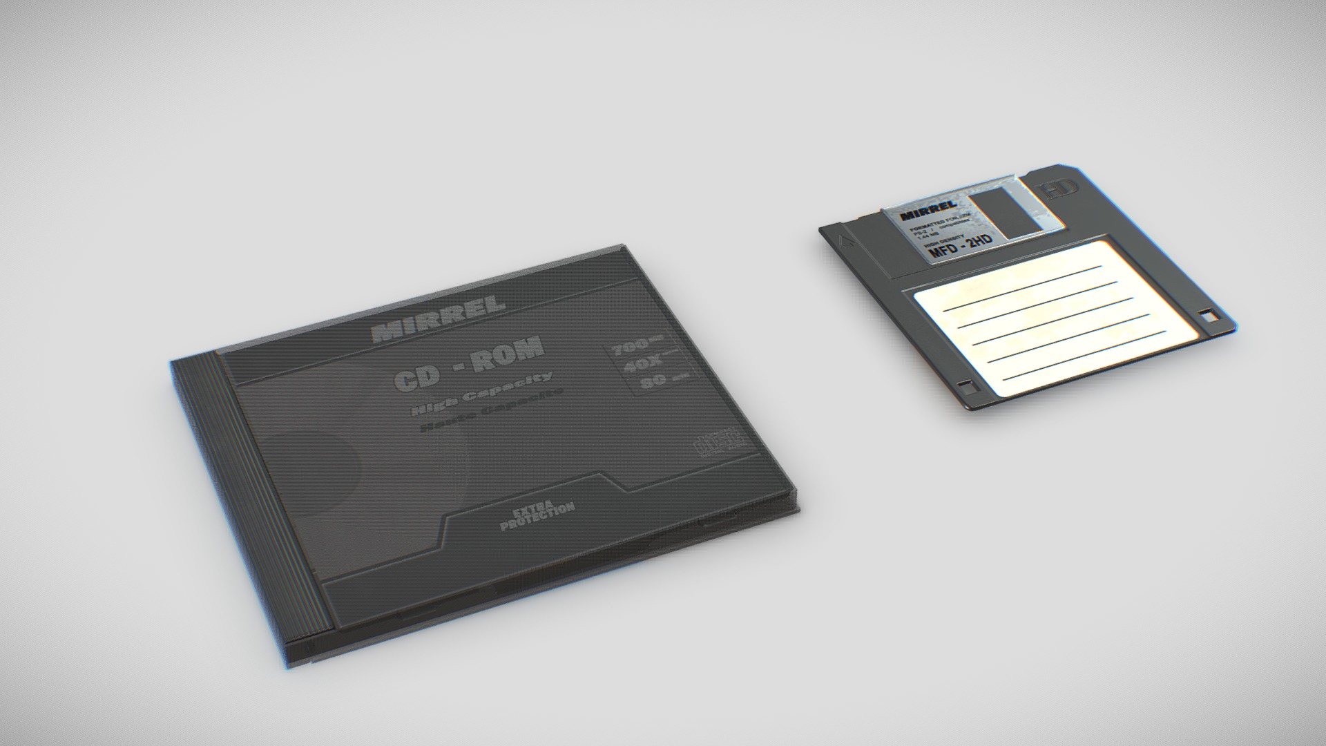 3D model CDs and Floppy disk - This is a 3D model of the CDs and Floppy disk. The 3D model is about a black computer chip.