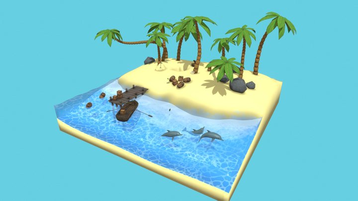 Lowpoly Treasure Island 3D Model