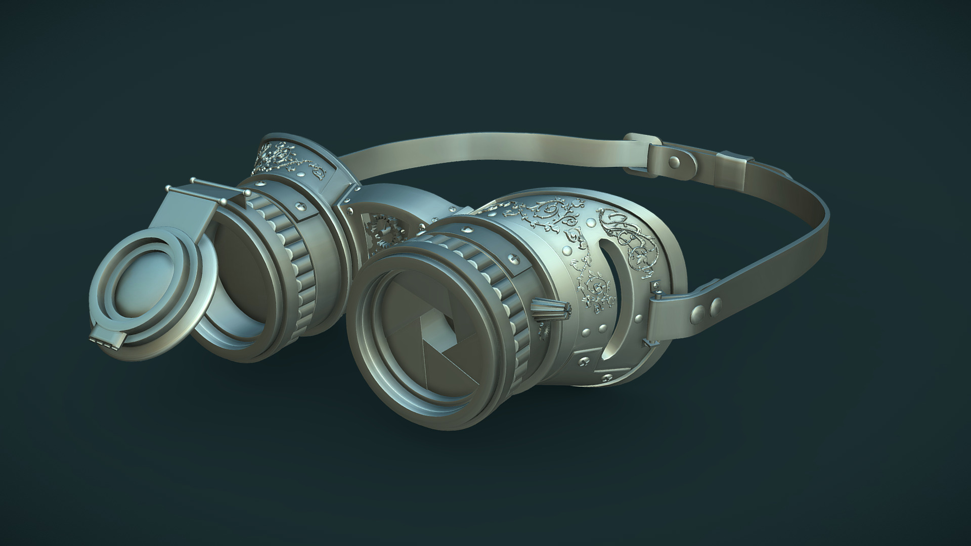 3D model Steampunk Glasses (high) - This is a 3D model of the Steampunk Glasses (high). The 3D model is about a pair of binoculars.