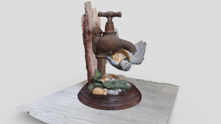 Blue Tit on Garden Tap Ornament 3D Model