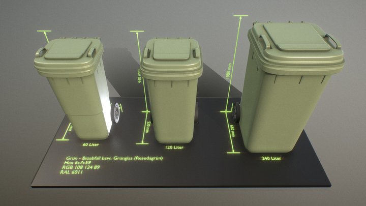 Abfallbehälter Bioabfall grün 3D Model