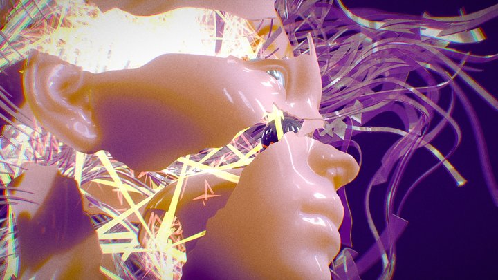 Robot girl with hair wires 3D Model