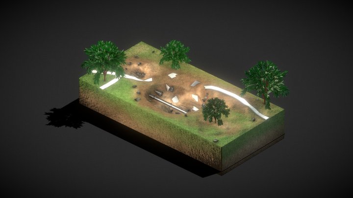 Isometric Sinkhole Disaster 3D Model