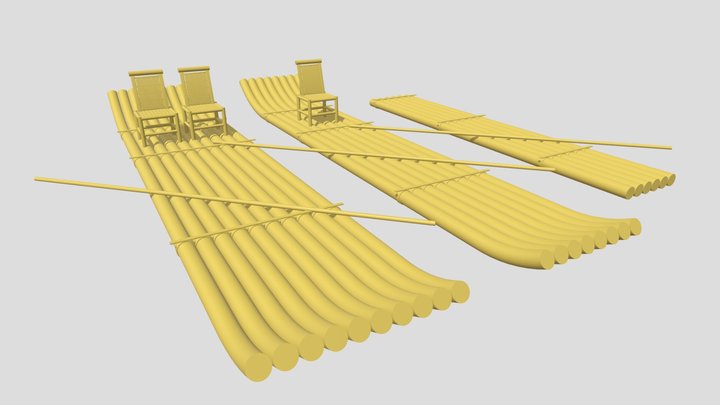 Cartoon Wooden Raft Boat Collection 3D Model