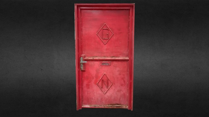 Vintage Red Metal Door 3D Model