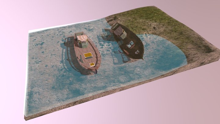 Fishing boat, fine & wrecked 3D Model