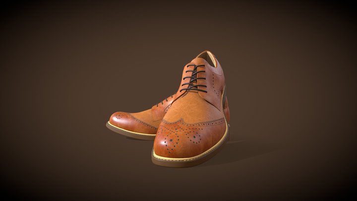 Leather Brown Shoe 3D Model