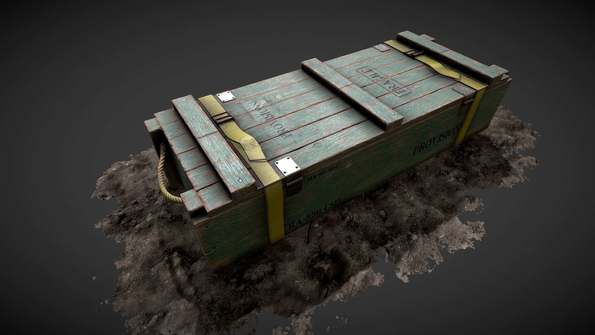 Army Ammo Box Wooden Crate — Sketchfab embed 3D viewer