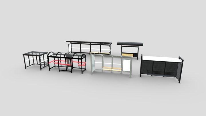 Bus Stop Shelter Collection 3D Model