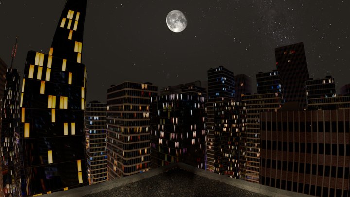 City Rooftop Night Skybox 3D Model