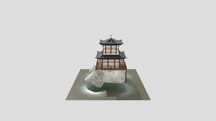Japanese temple on cliff 3D Model