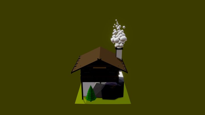 Cabin on top of a rock 3D Model