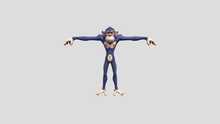 cartoon chimpanzee in T-pose 3D Model